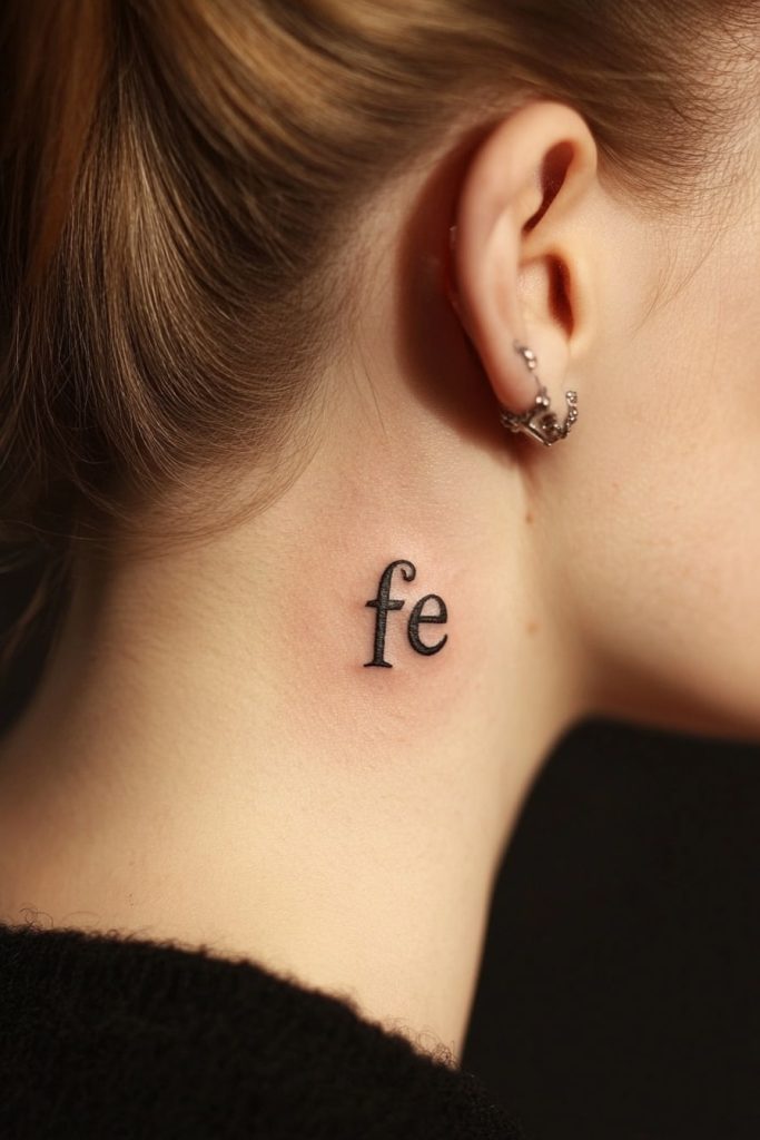 Bold ‘Fe’ Neck Tattoo with Striking Typography