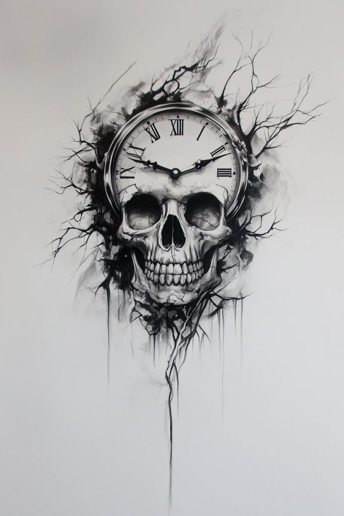 Skull and Clock Tattoo