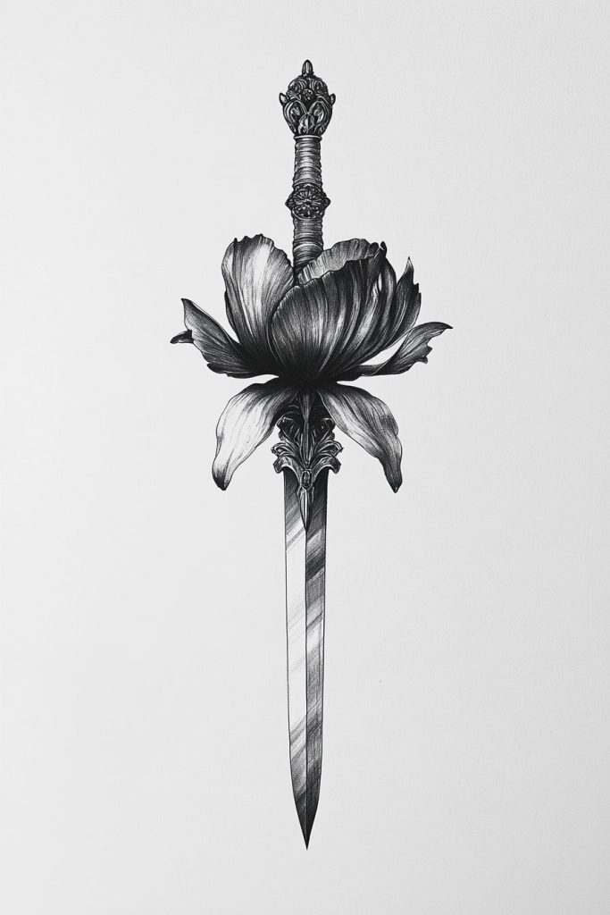 Dagger Piercing a Black Tulip