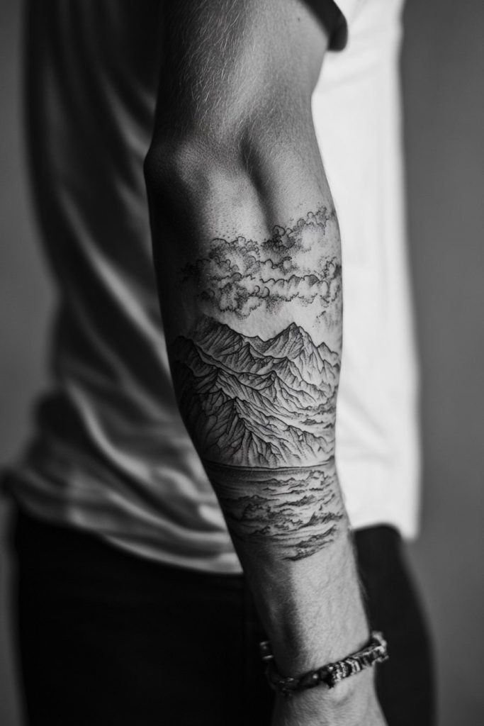 Mountain and Ocean Tattoo
