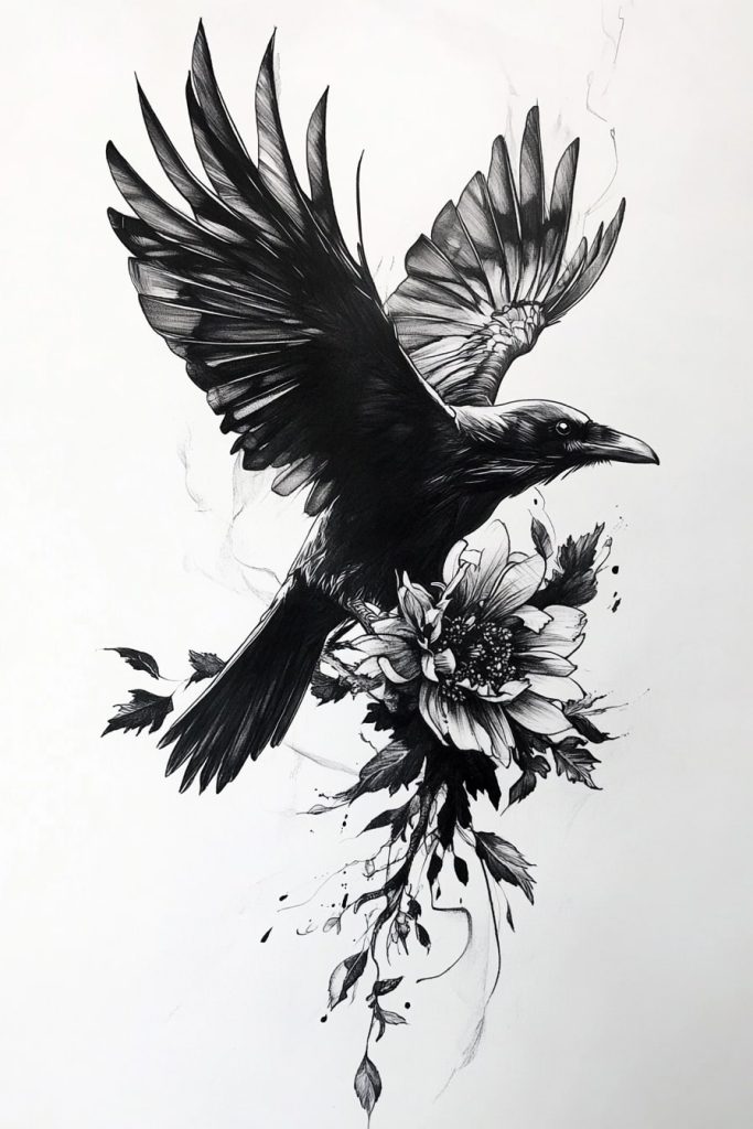 Raven Carrying a Dark Bloom
