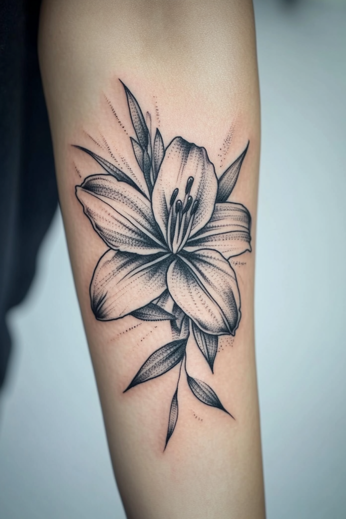 Black and Grey Lily Tattoo