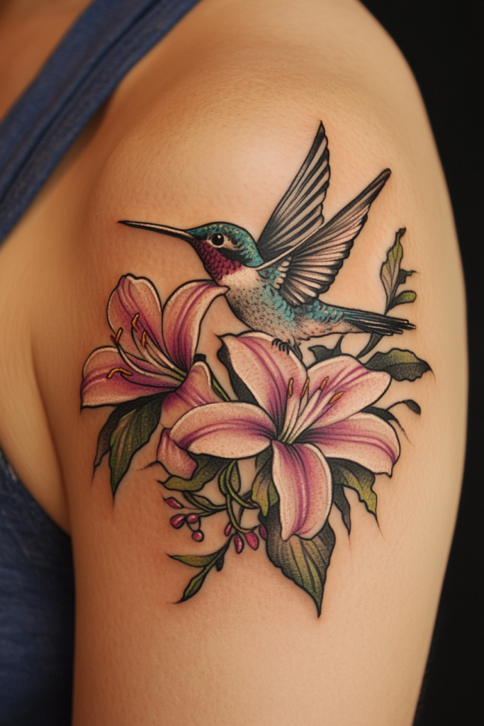 Lily and Hummingbird Tattoo