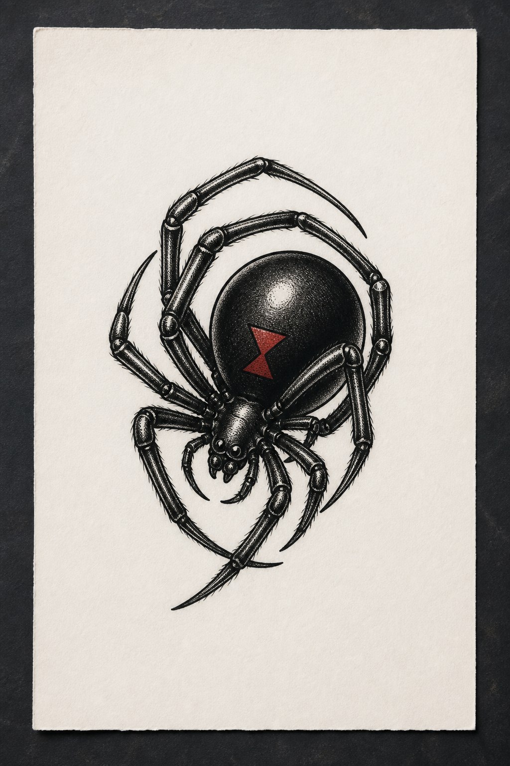 Coiled black widow spider goth flash tattoo