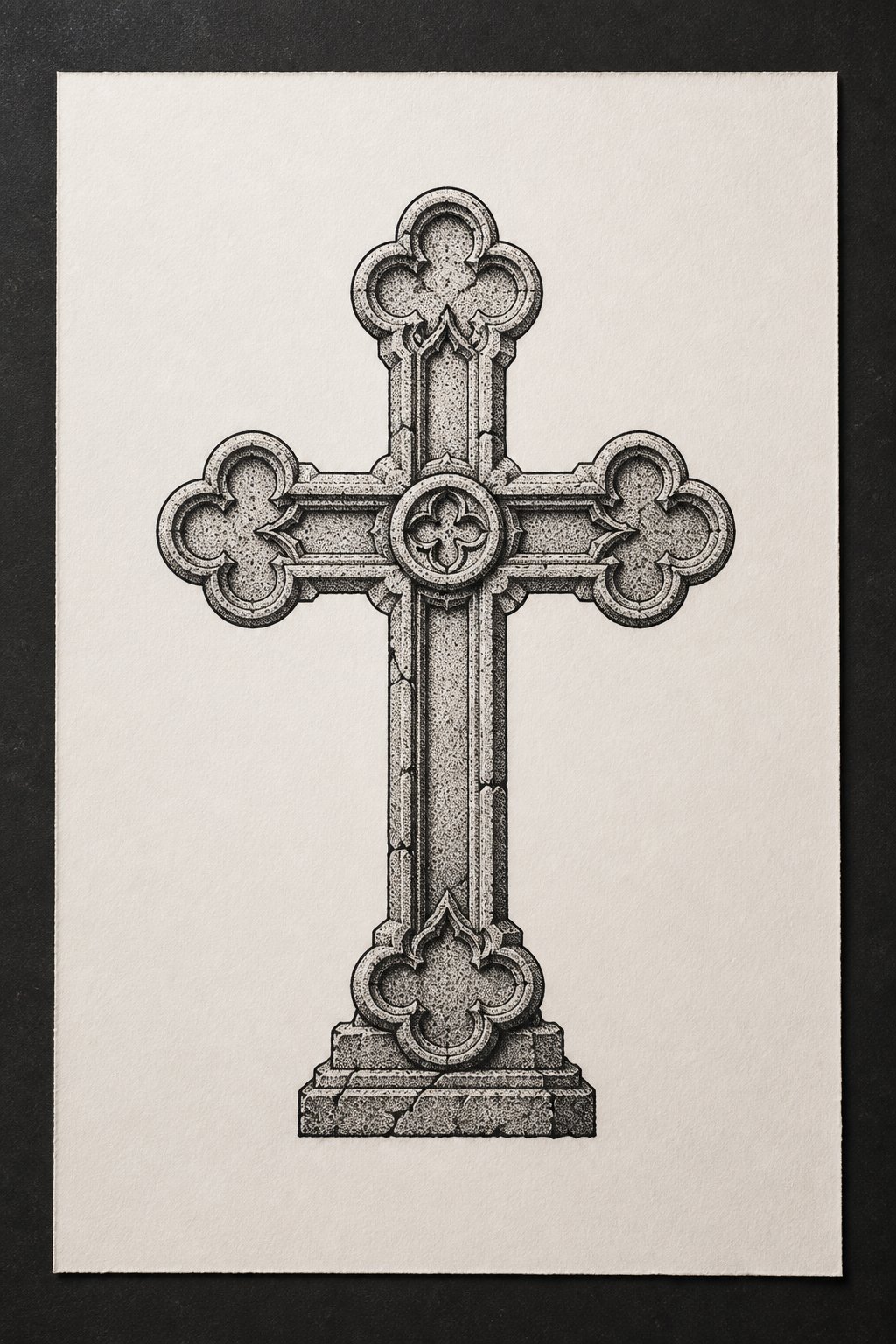 Trefoil stone gothic cross flash tattoo