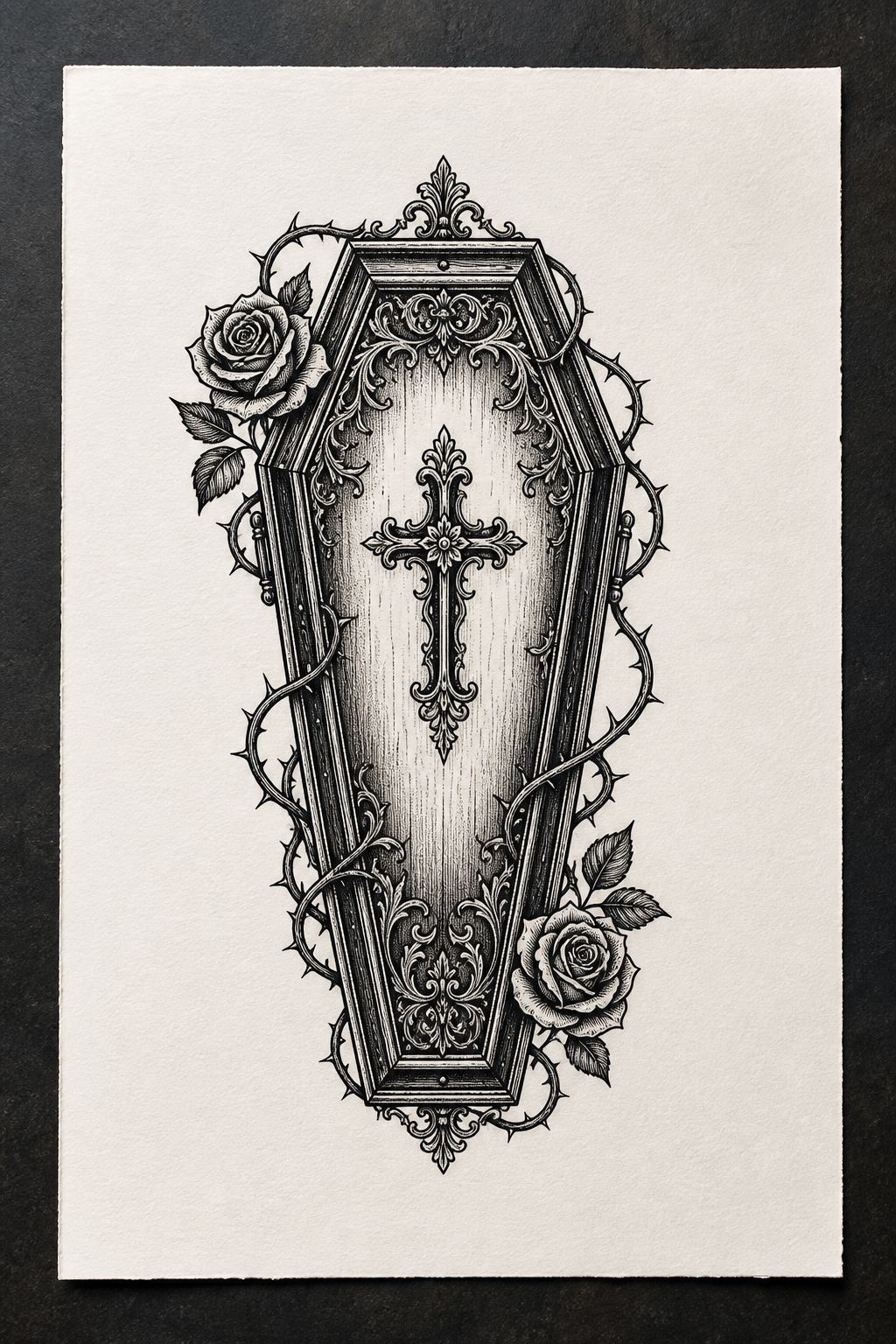 Vintage Victorian coffin goth flash tattoo