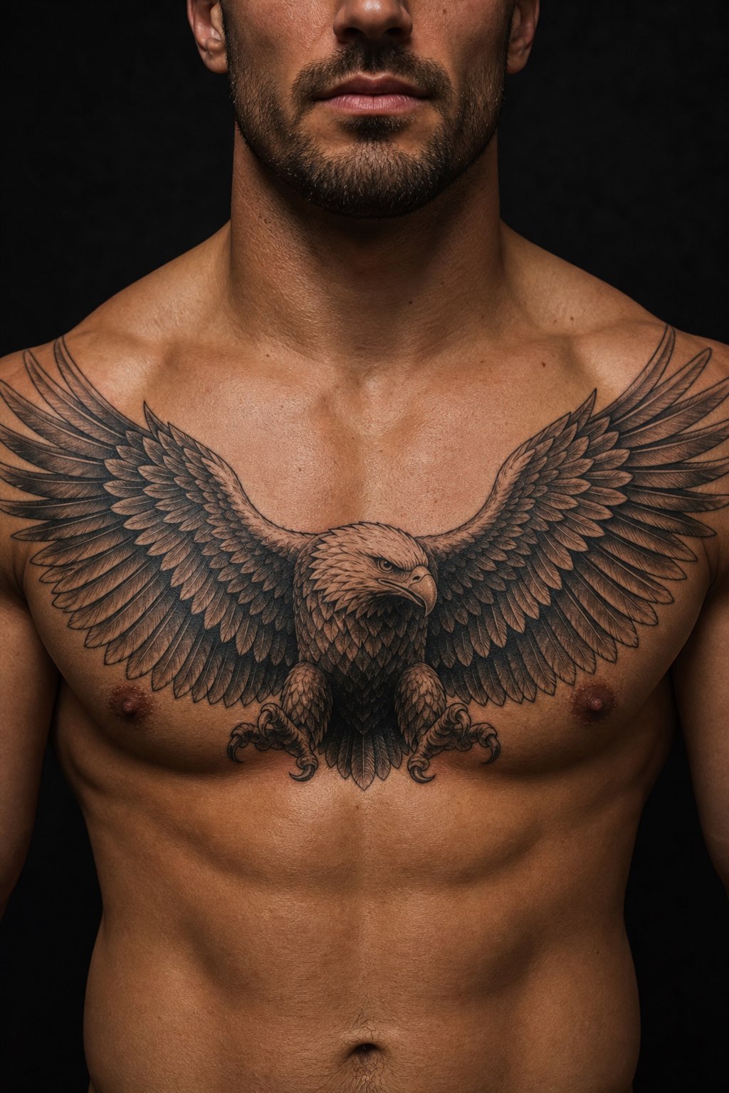Full pectoral eagle spread chest tattoo for men