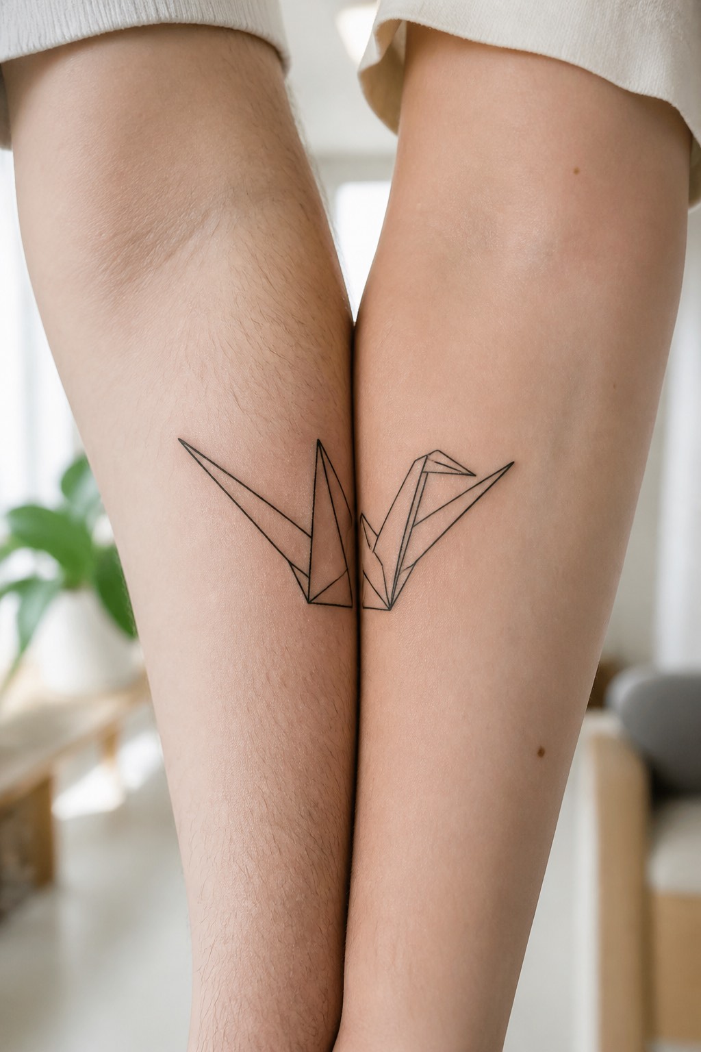 Splitting origami crane matching couple tattoos