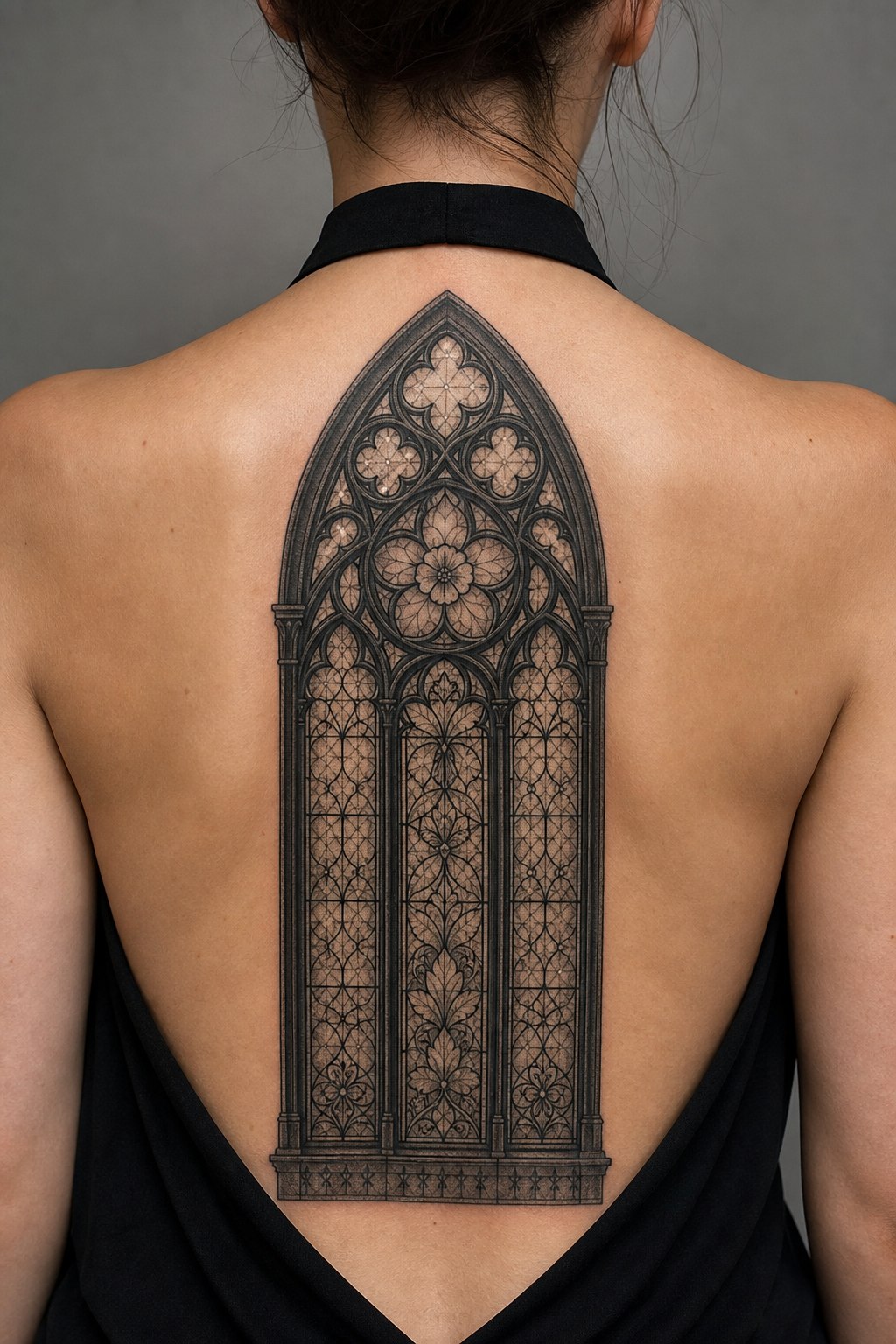 Stained glass window silhouette gothic back tattoo