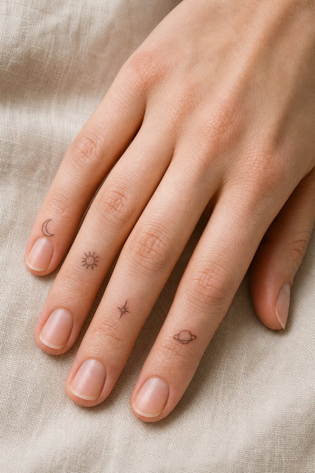 Micro astronomical symbol set finger tattoos