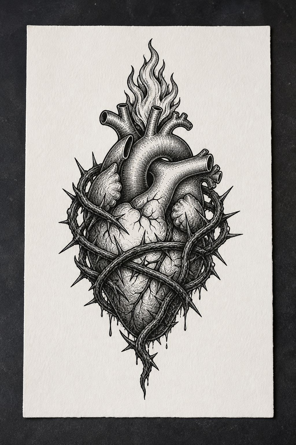 Sacred heart with wrought iron thorns goth flash tattoo