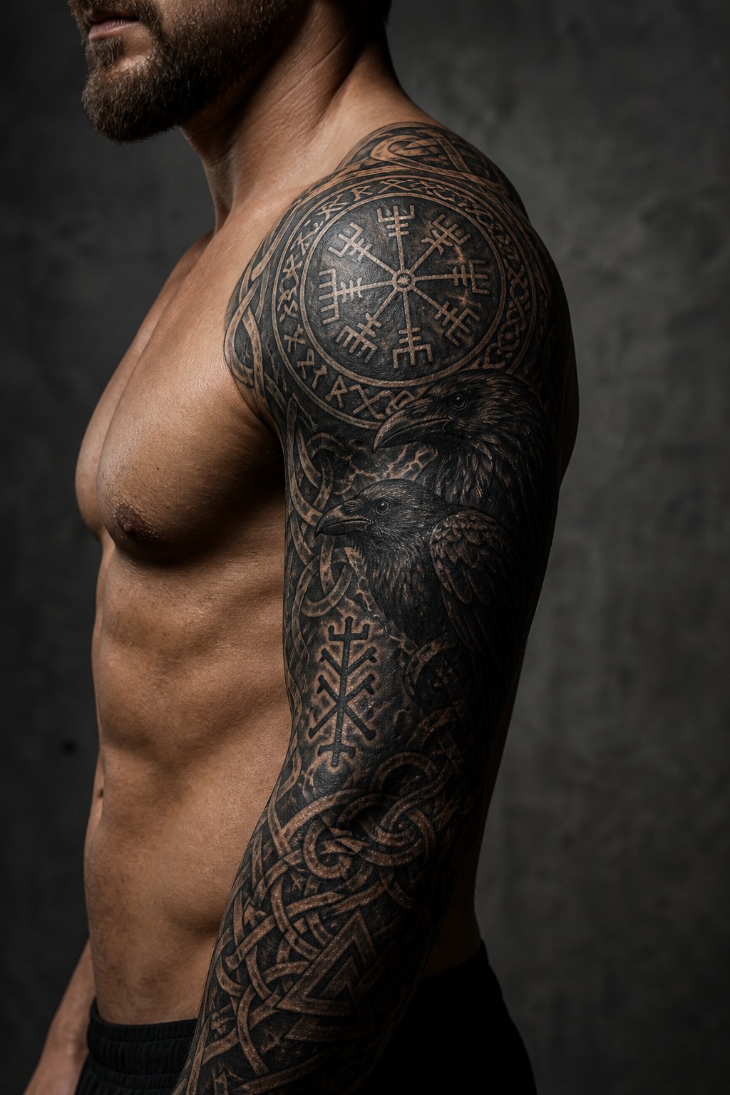 Nordic Viking runes half sleeve tattoo for men