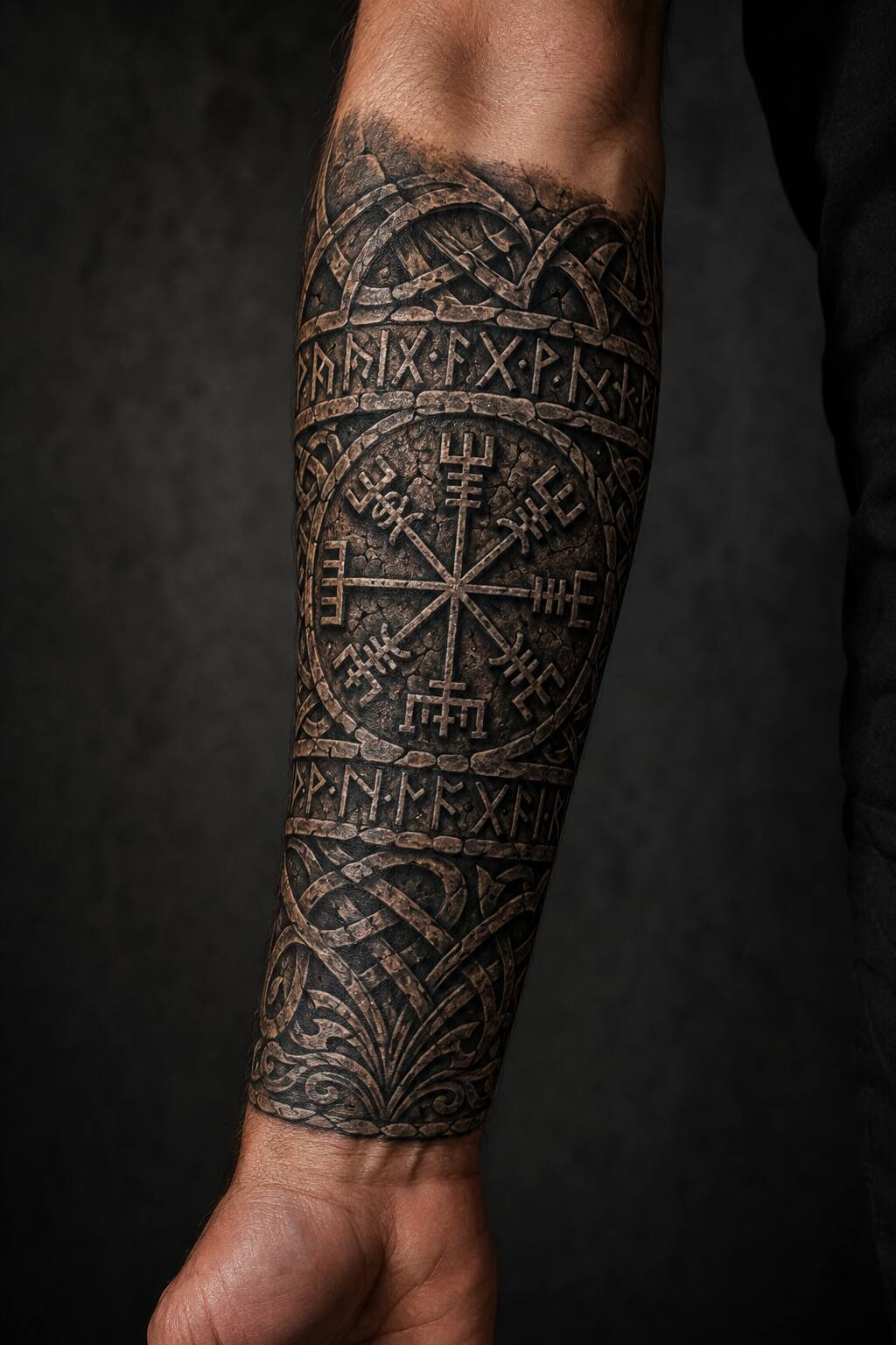 Nordic Viking Vegvisir half sleeve forearm tattoo for men