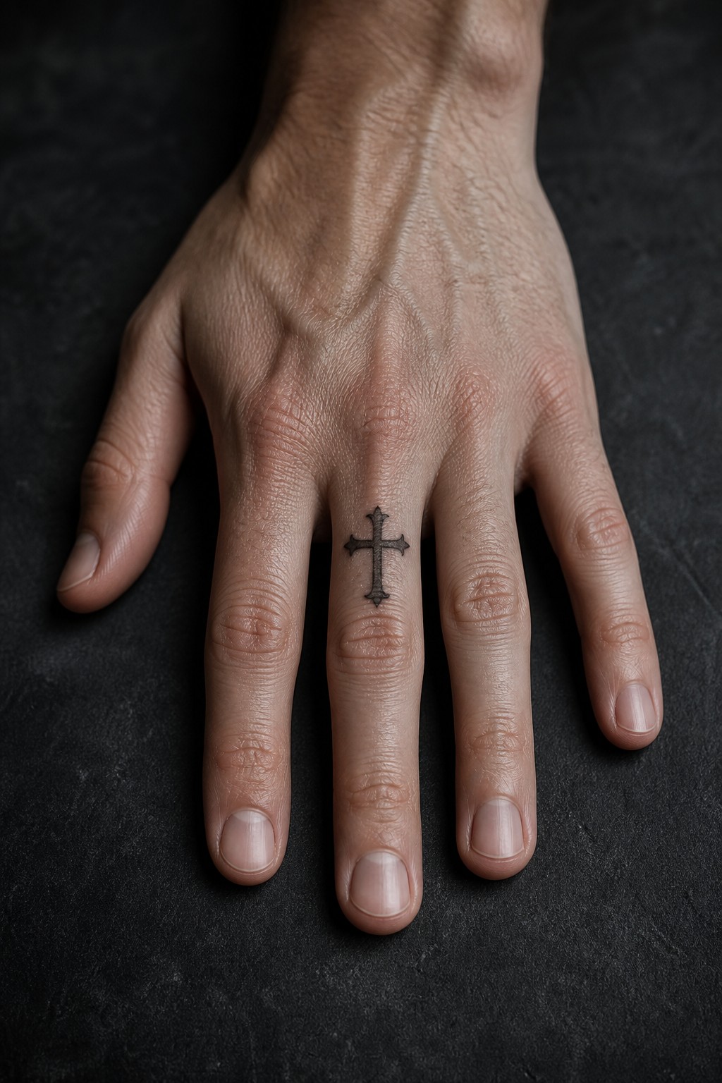 Dark iron finger joint gothic cross tattoo