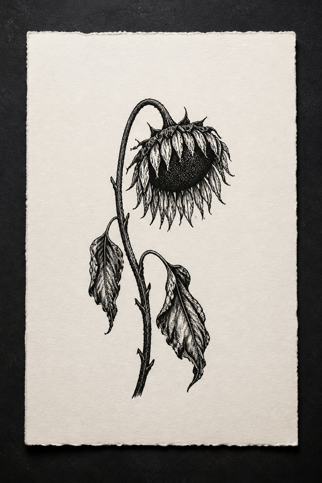 Withered sunflower silhouette goth flash tattoo