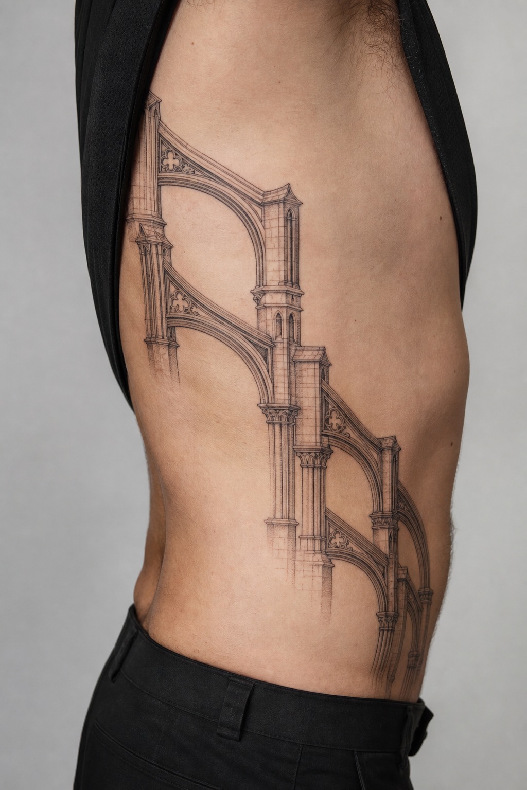 Flying buttress ribcage support tattoo
