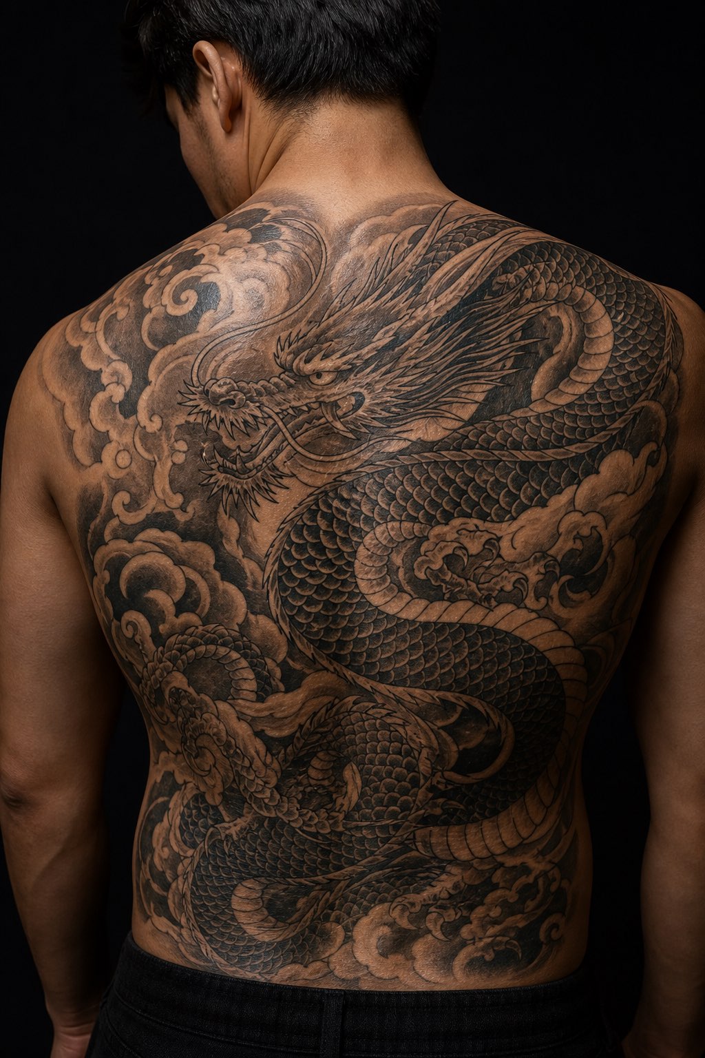 Full back Japanese dragon tattoo for guys
