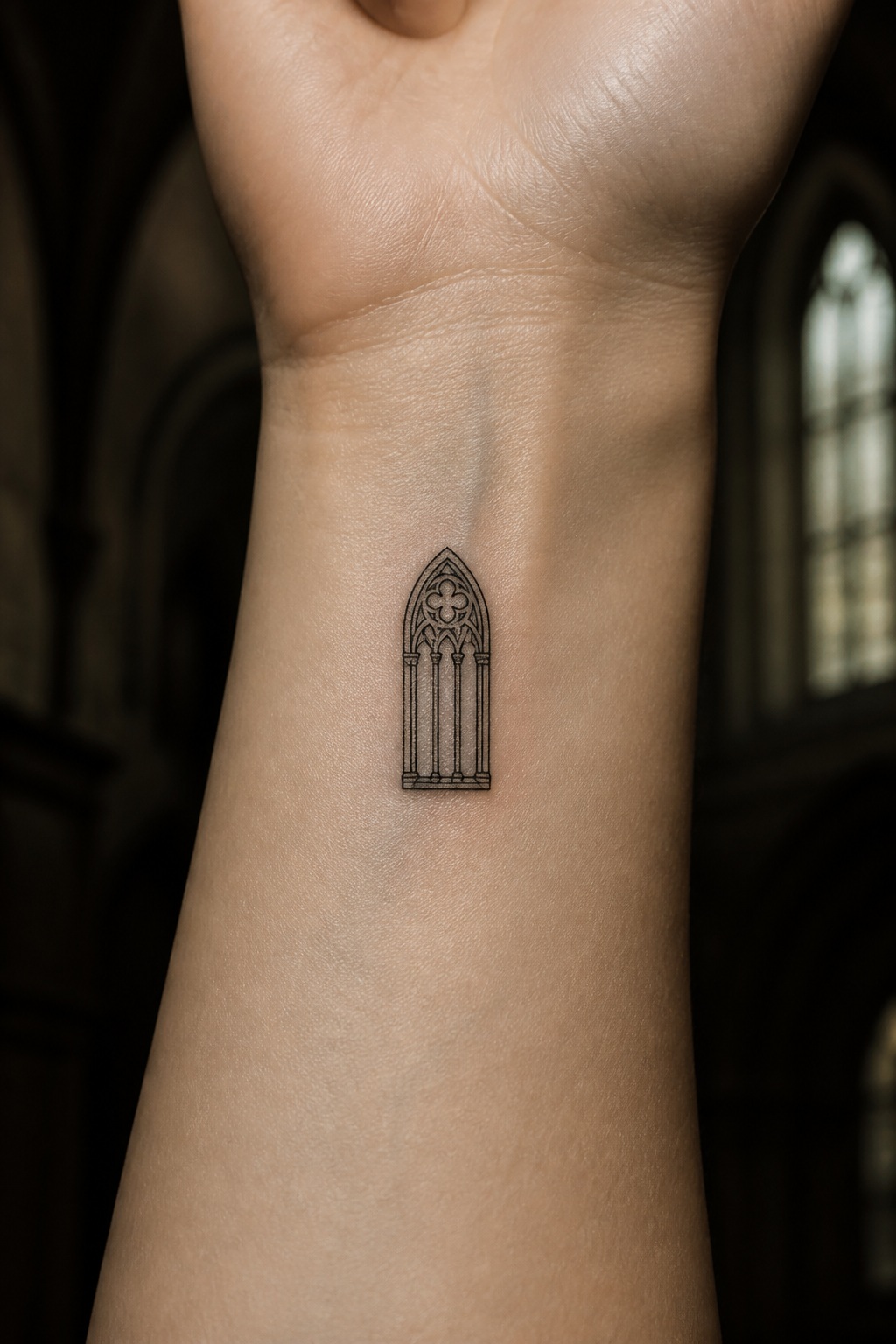 Micro lancet arch inner wrist tattoo