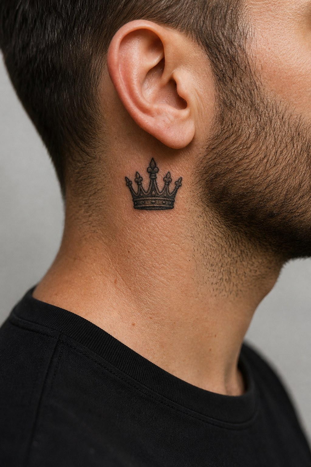 Side neck iron spiked crown tattoo for men