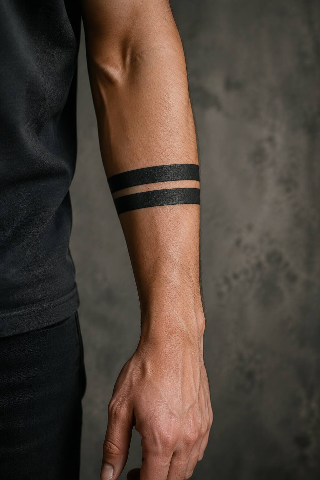 Solid black double arm band forearm tattoo for men