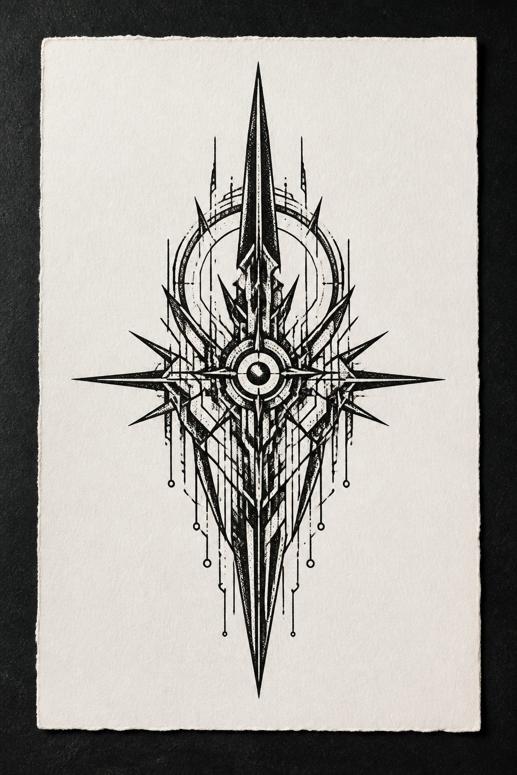 Spiked cyber sigilism crest goth flash tattoo