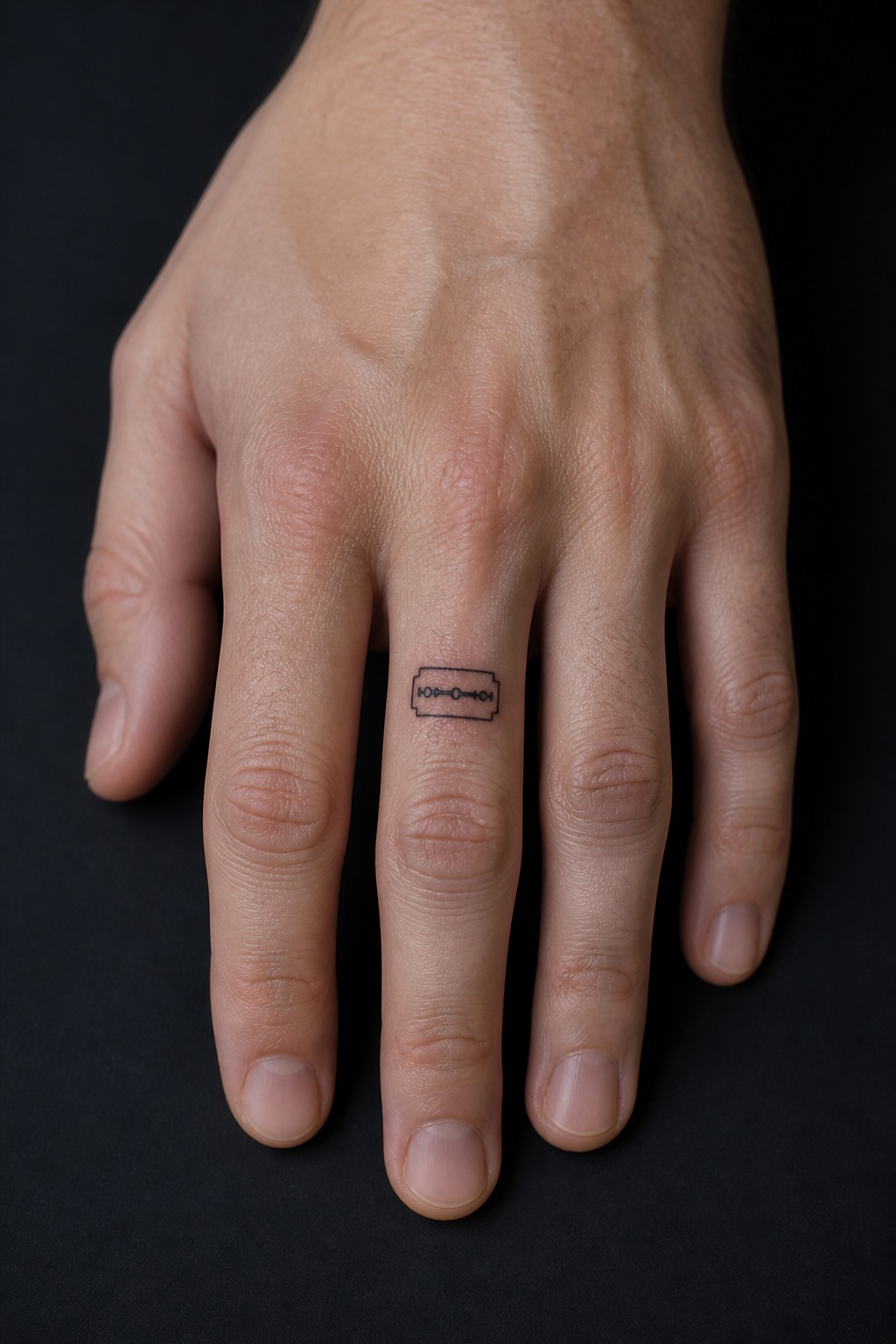 Fine line razor blade finger joint tattoo