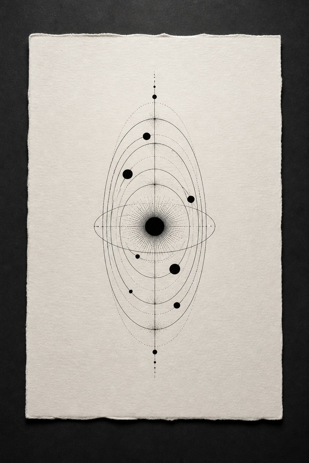 Minimalist solar system dark orbit goth flash tattoo