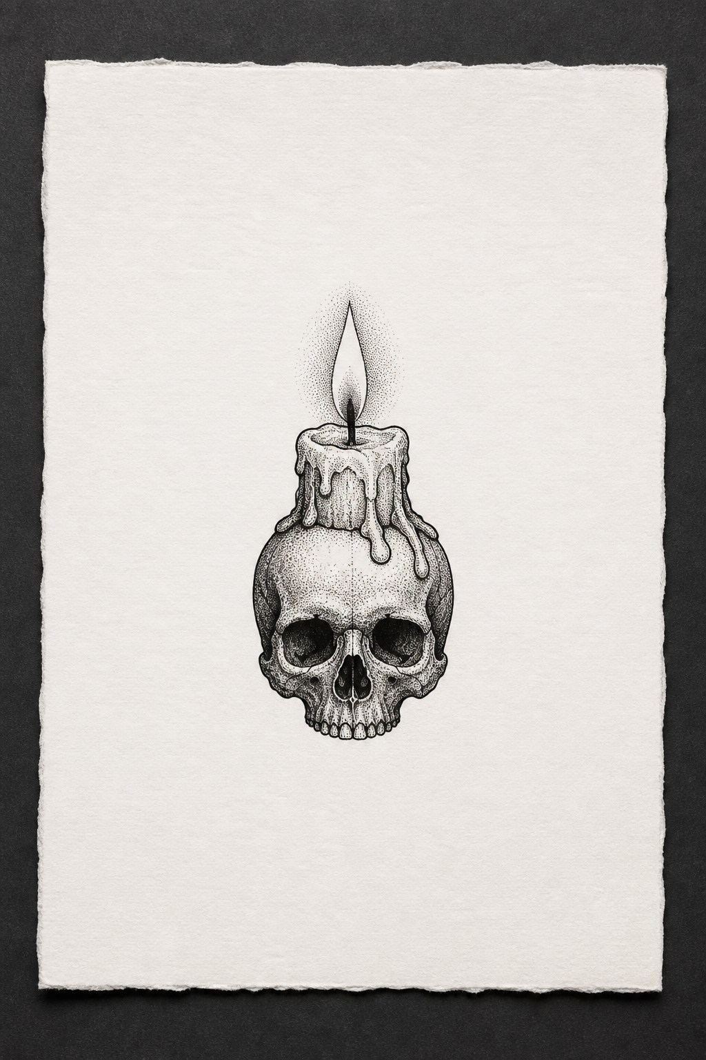 Micro skull with candle flame goth flash tattoo