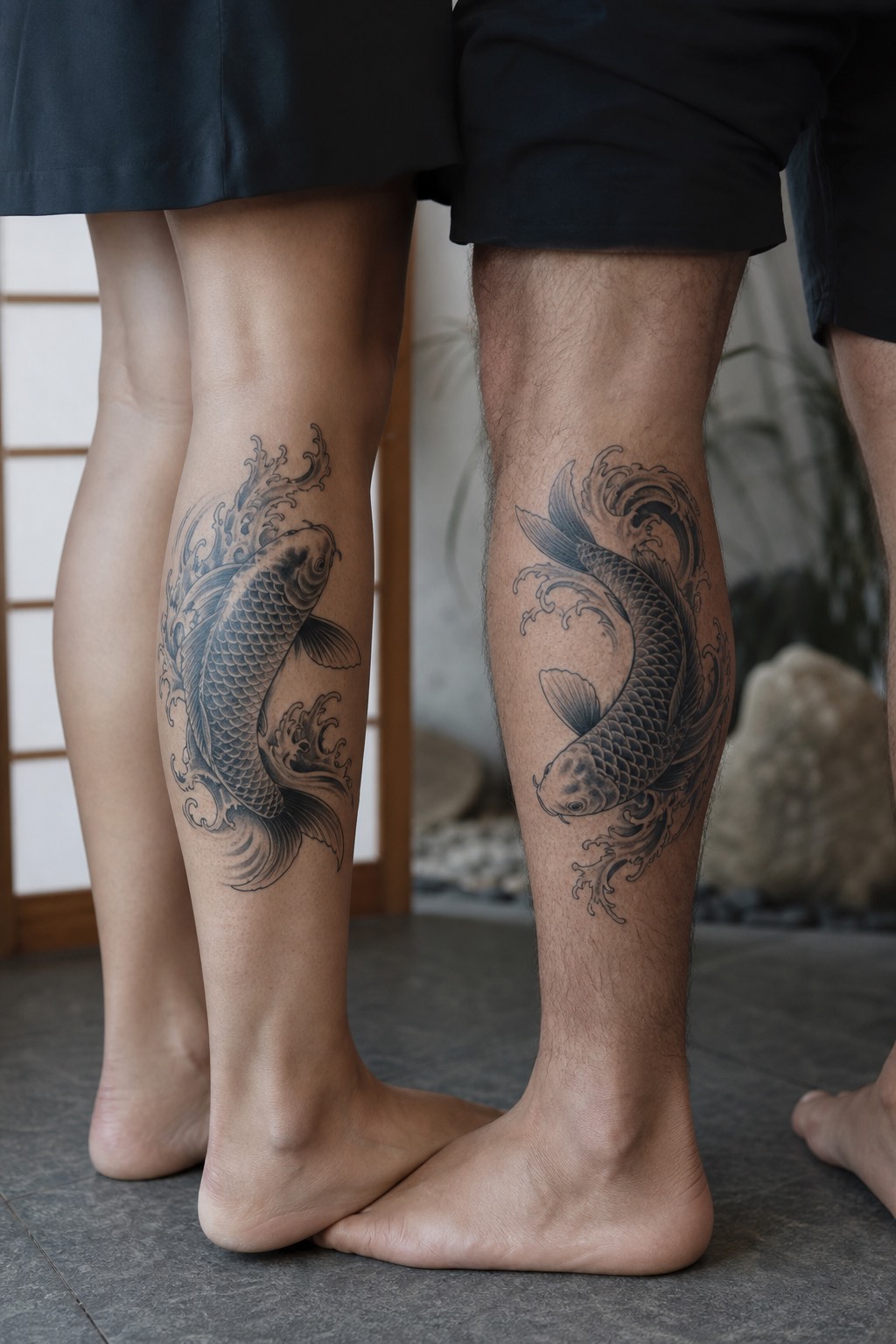 Japanese Koi fish flow soulmate matching couple tattoos
