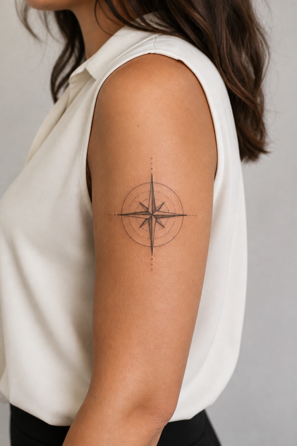 Minimalist geometric compass tattoo for women