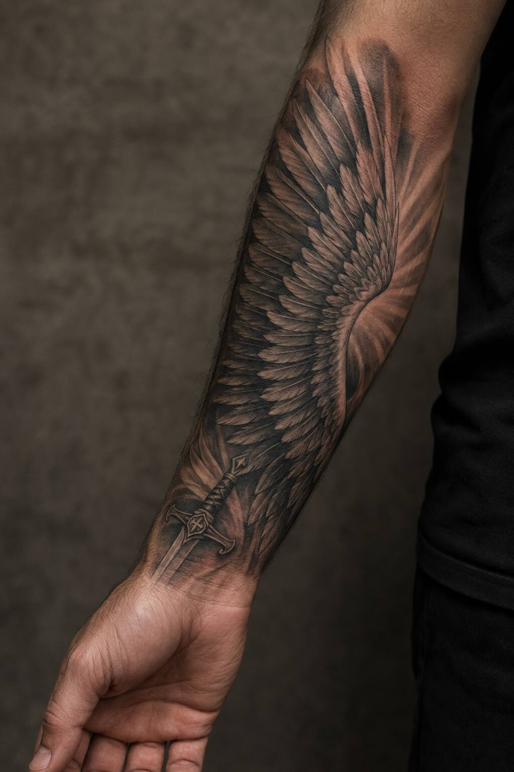Archangel Michael guardian wing forearm tattoo for men