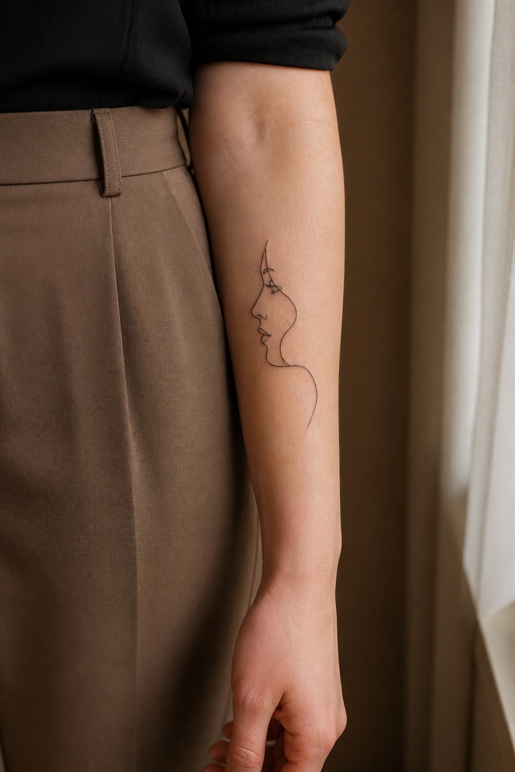 Abstract one line face art tattoo for women
