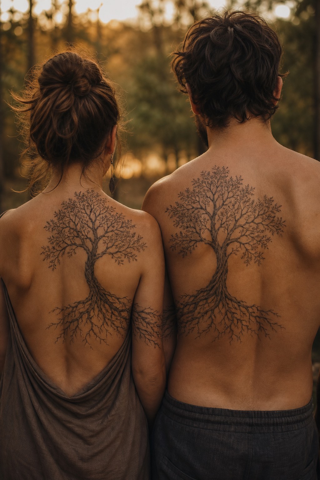 Intertwined tree roots concept couple tattoos