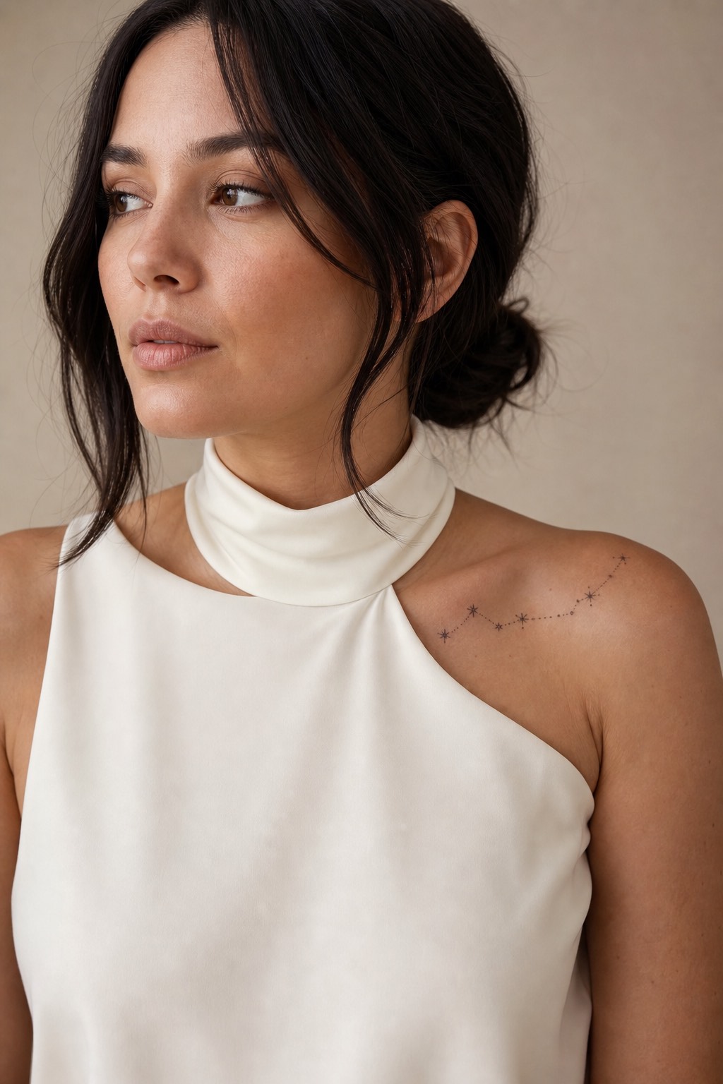 Micro constellation collarbone accent tattoo for women