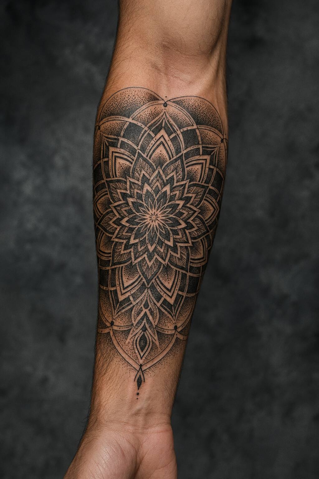 Sacred geometry mandala half forearm tattoo for men
