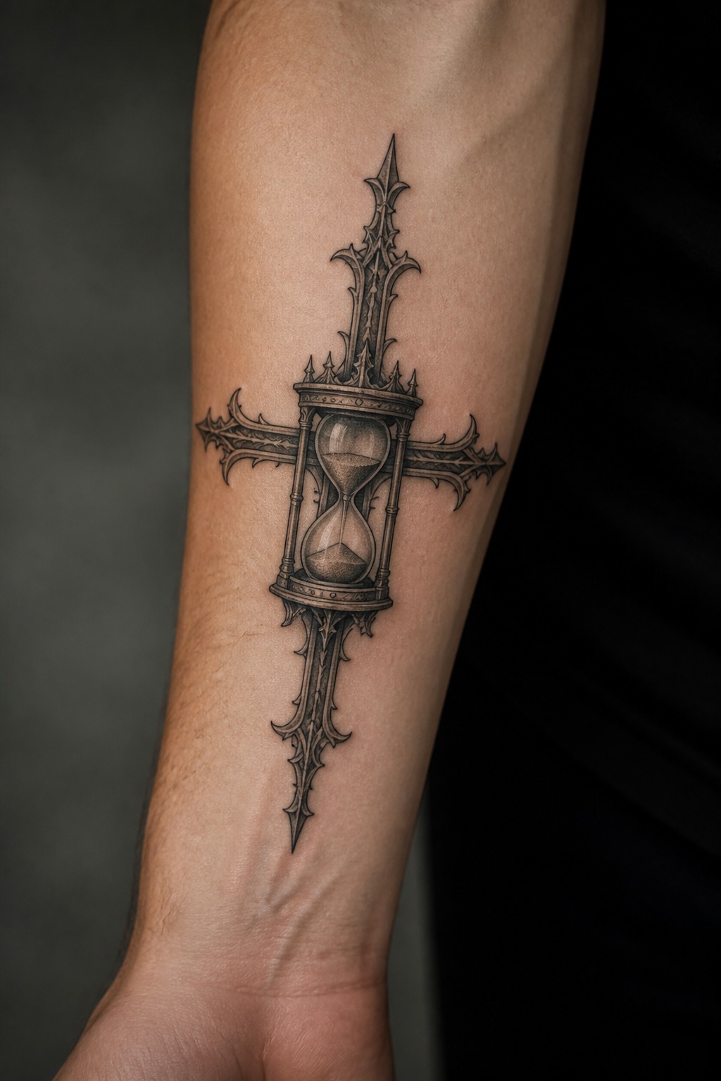 Hourglass sand timer gothic cross tattoo