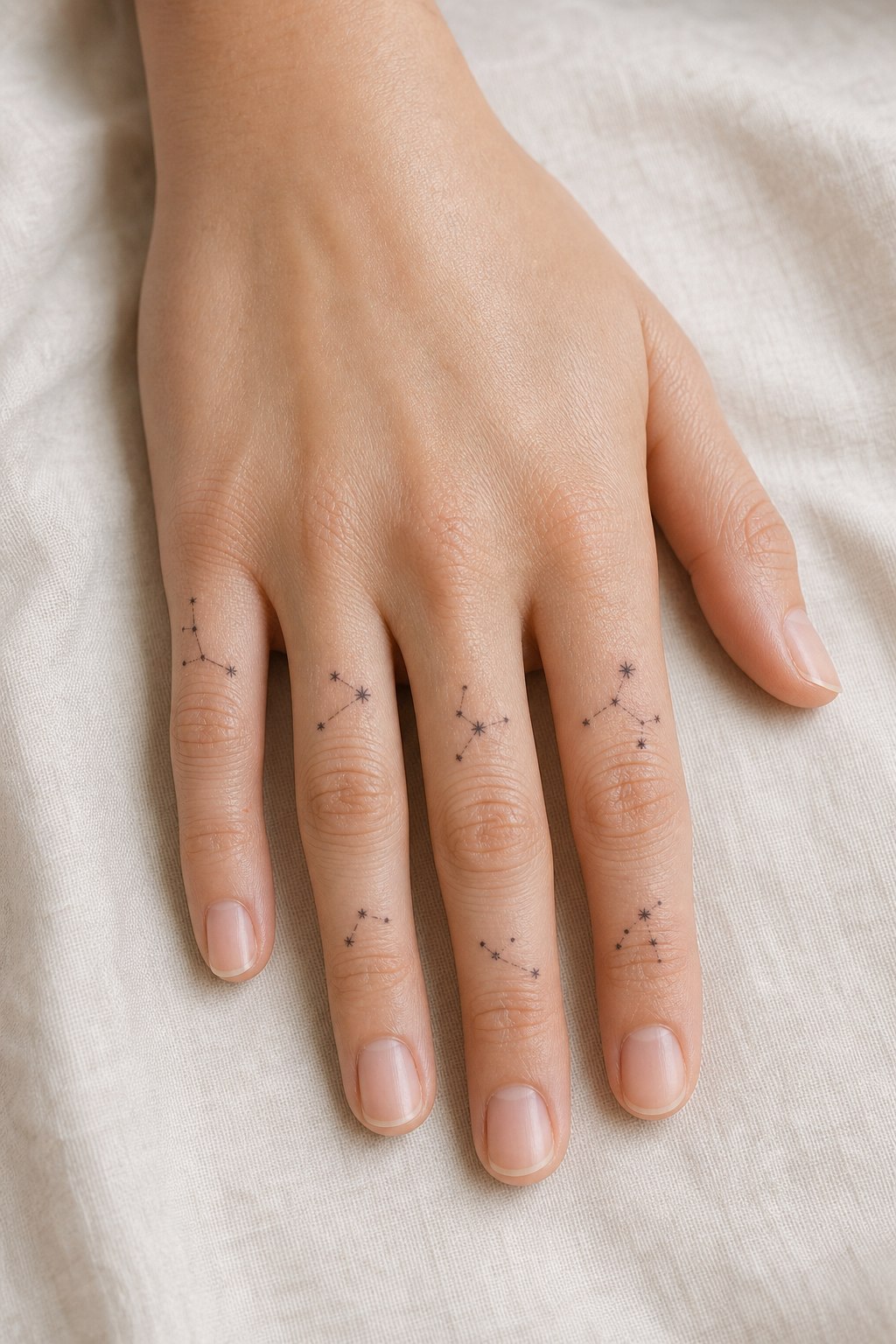 Micro constellation knuckle accent tattoos for women