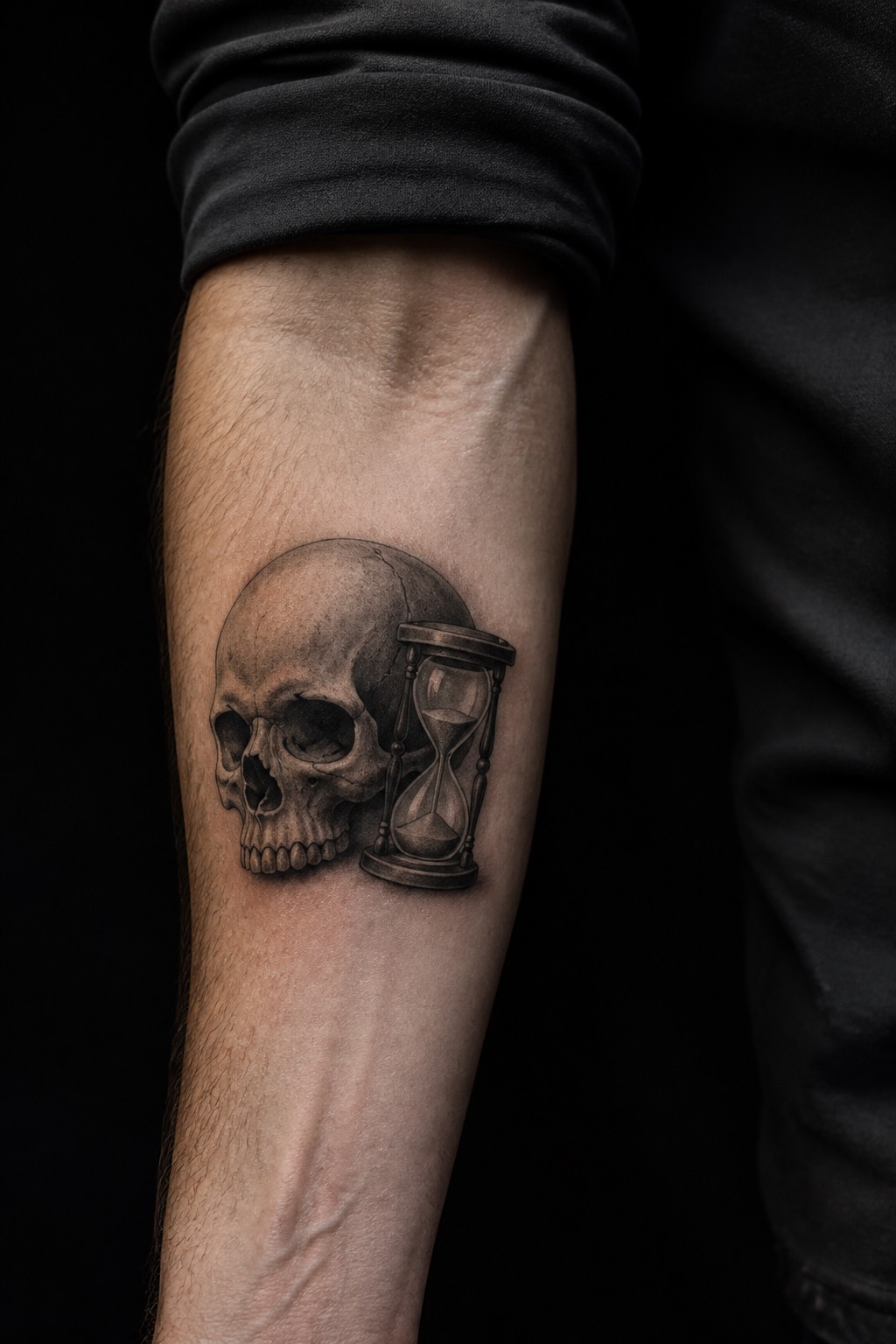 Memento Mori skull tattoo accent for men