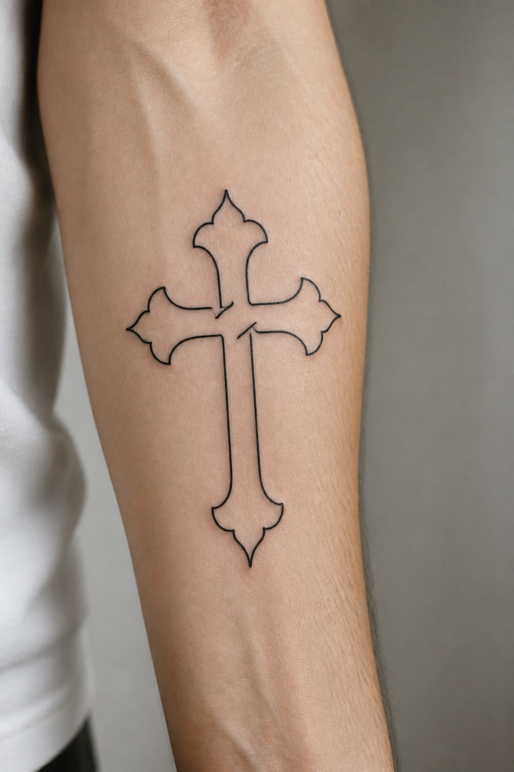 Single line abstract gothic cross tattoo