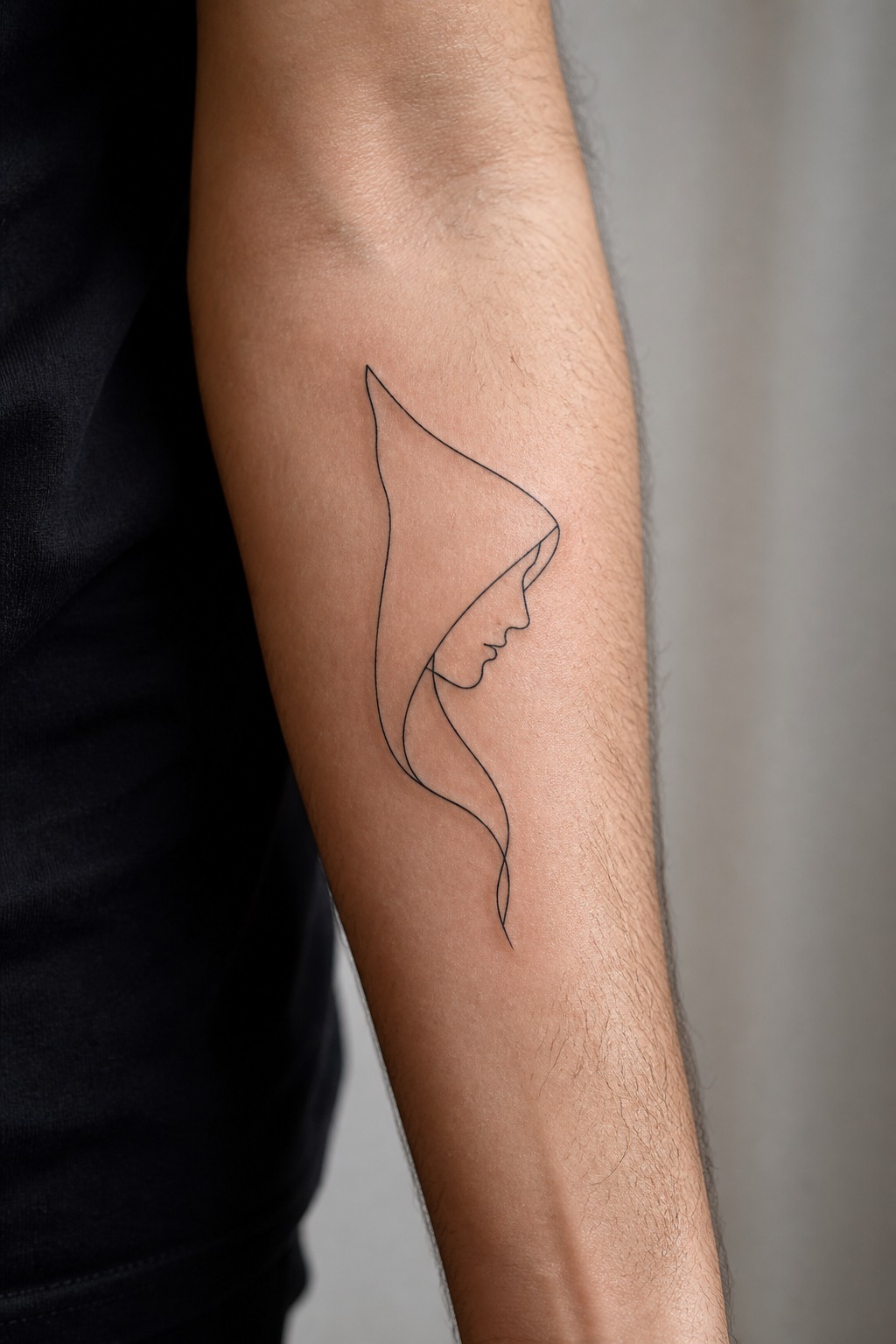 Single line abstract gothic face drawing tattoo for men