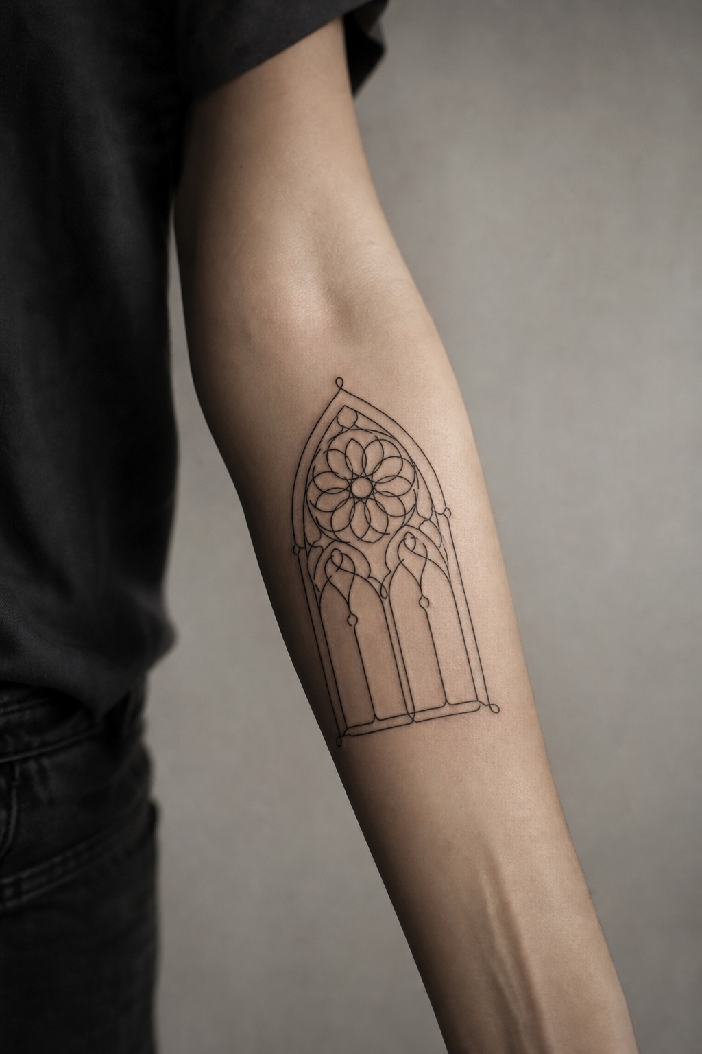 Single line abstract cathedral window drawing tattoo