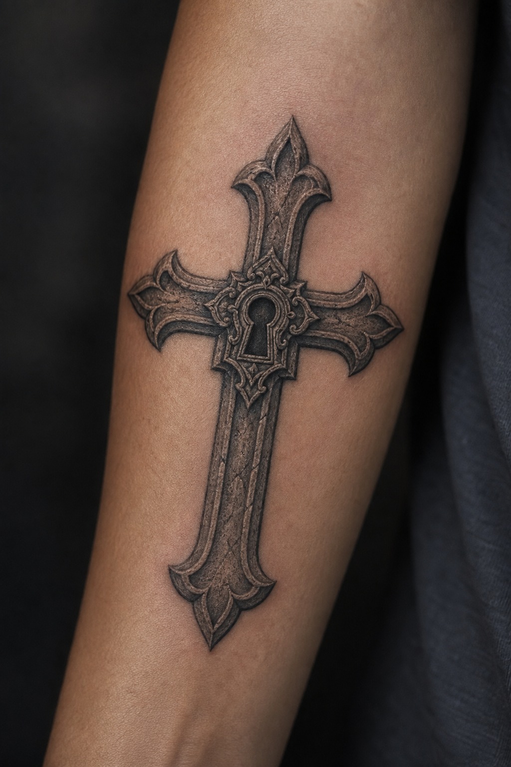 Antique keyhole gothic cross accent tattoo