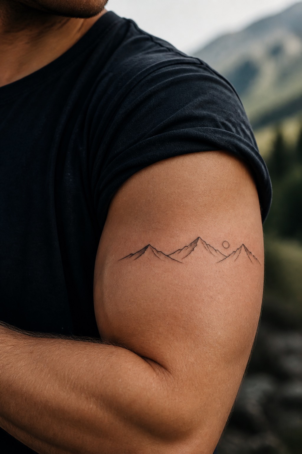 Minimalist mountain range tattoo for men