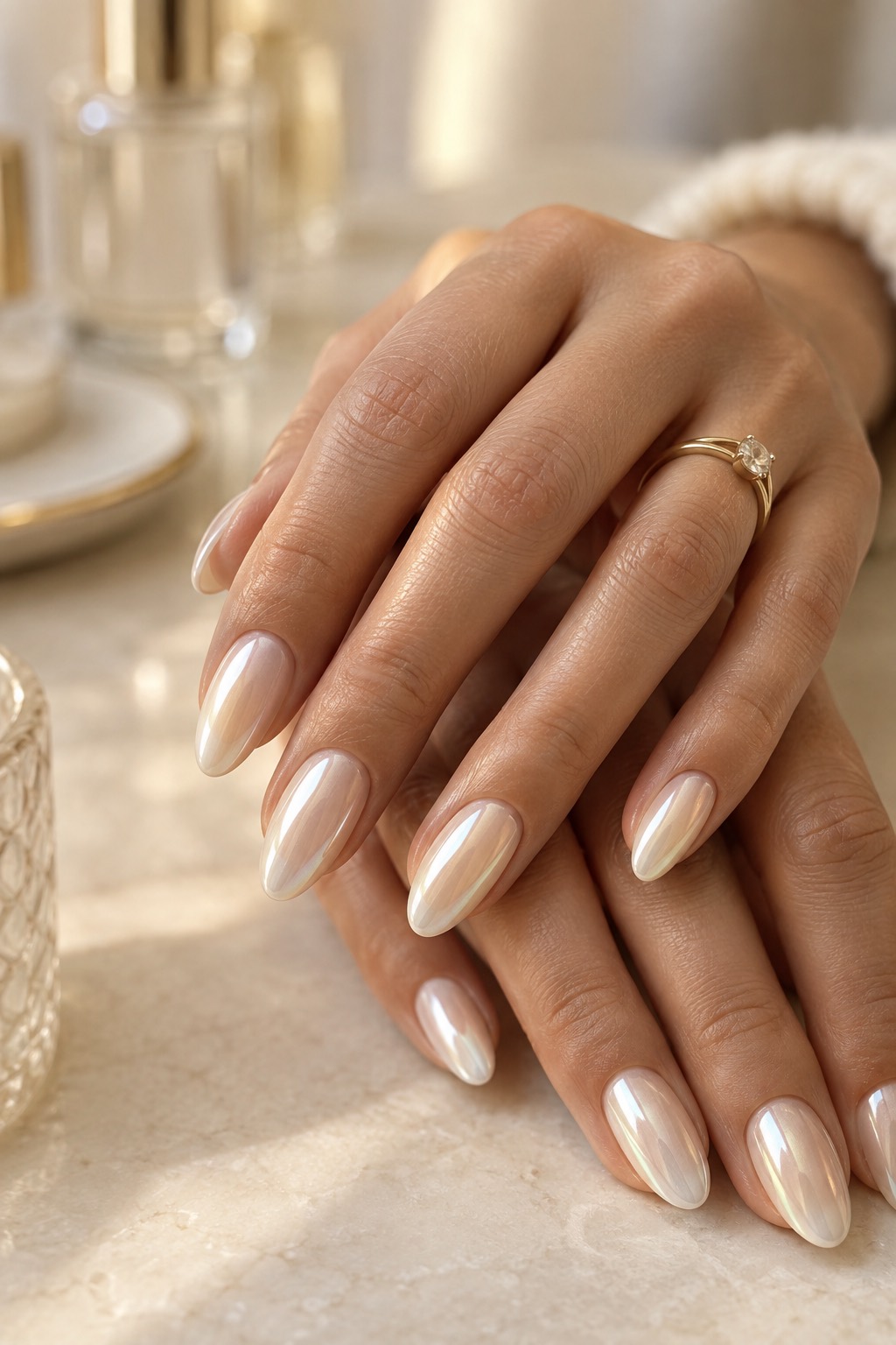 Glazed Vanilla Chrome Almond Nails