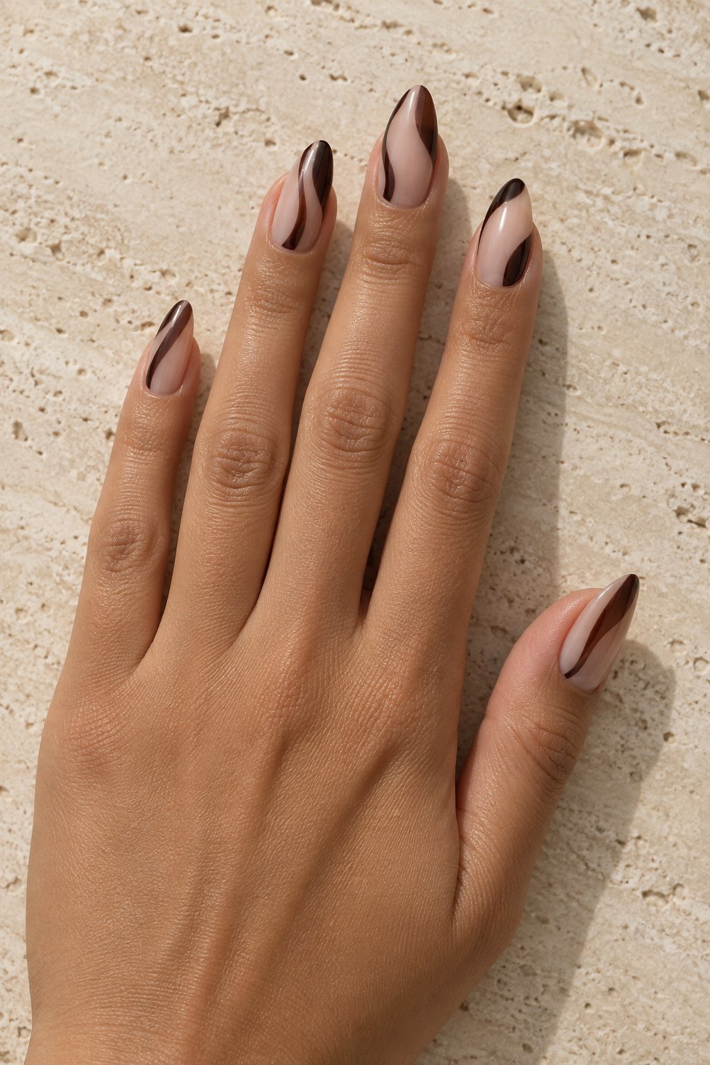 Espresso Negative Space Nude Nails