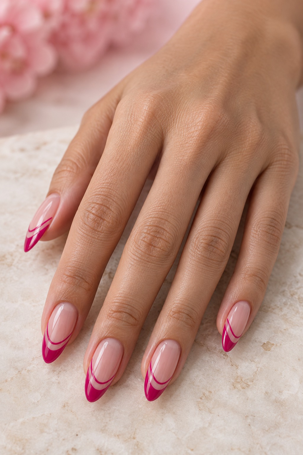 Magenta French Negative Space Pink Nails