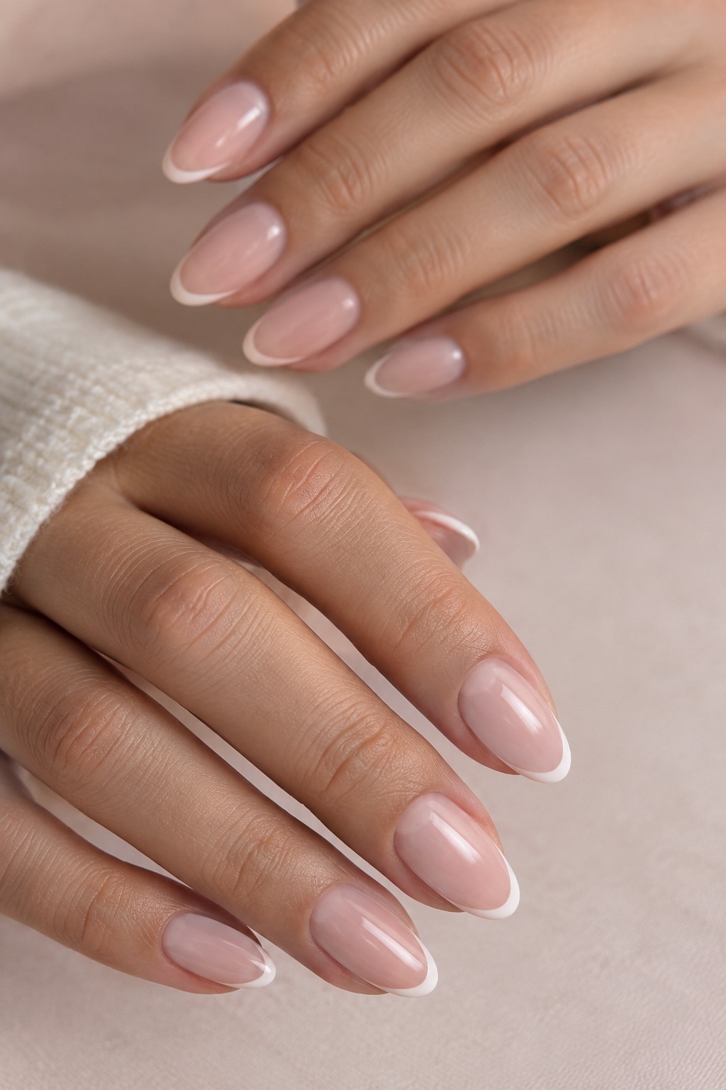 Blush Micro French Almond Nails