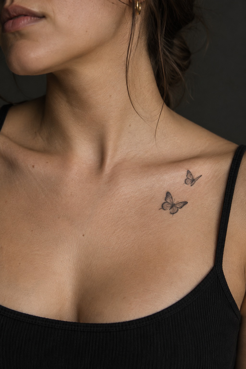 Micro twin butterflies collarbone flight tattoo