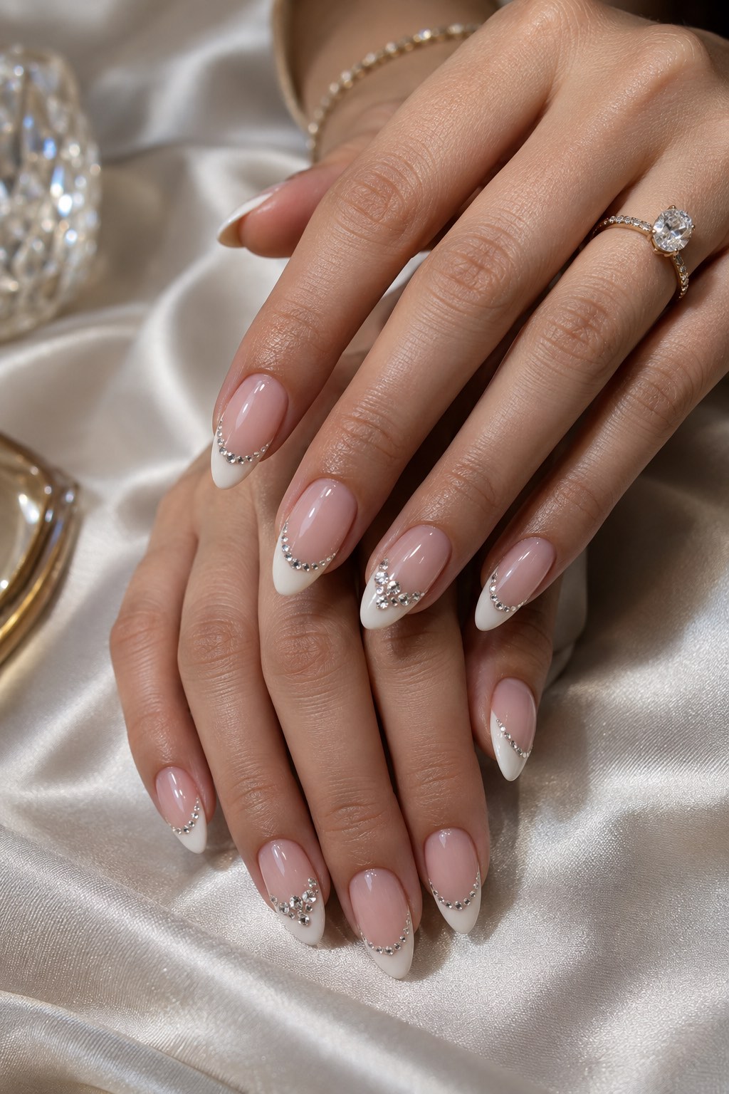 Rhinestone Embellished French Birthday Nails