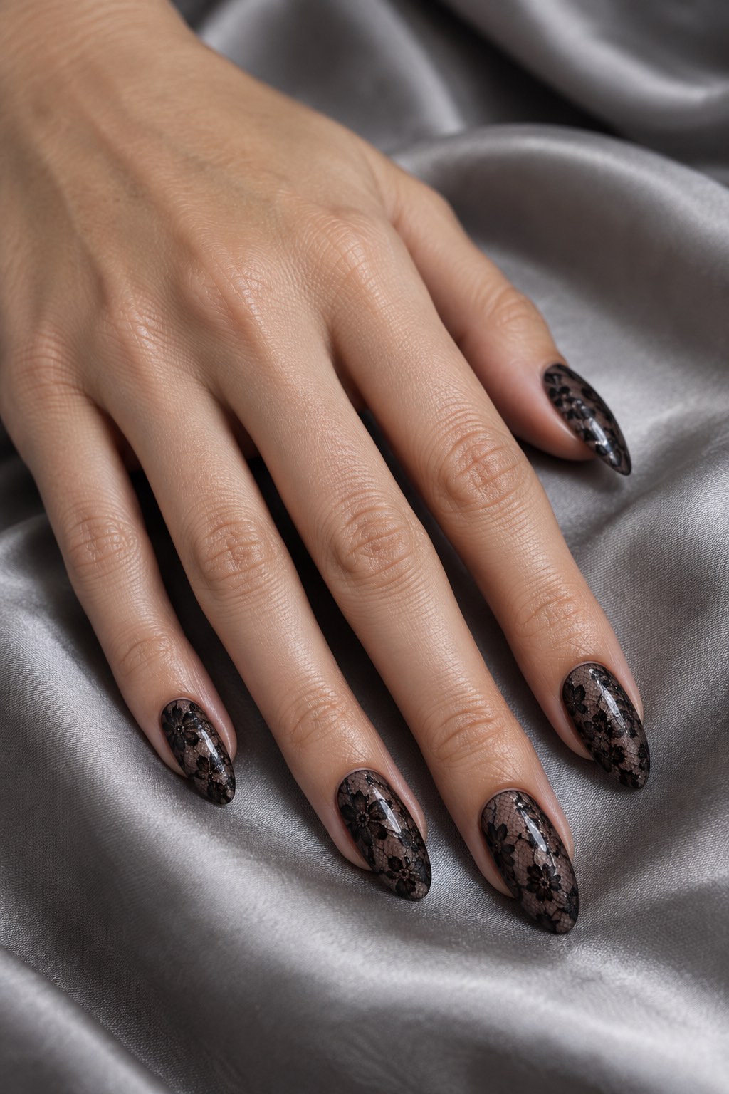 Sheer Smoky Black Tights with Chantilly Lace Nails
